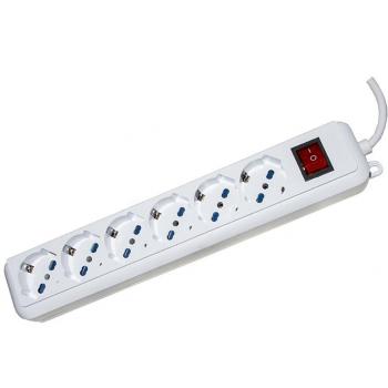 Multipresa 6 Tomas Universales Ita/Schuko 10/16 A con Enchufe de 16 A y Interruptor Blanco