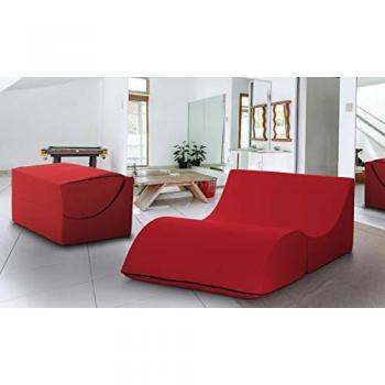 Cama Plegable Annabella - Puf Convertible en Cama Doble y Chaise Longue de Ecopiel, 100% Made in Italy, 100x200h70 cm, Color Rojo