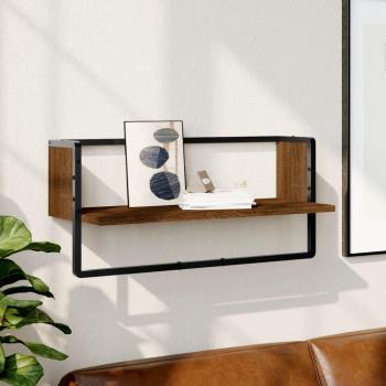 Estante de pared en roble marrón 65x25x30 cm con barra