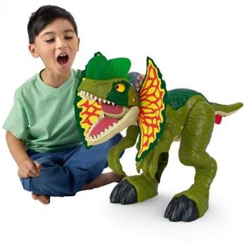 Fisher-Price Imaginext Jurassic World Thrash Attack Dilophosaurus, Dinosaurio de Juguete Extragrande con Luces y Sonidos Que Lanza Proyectiles, Regalo para Niños y Niñas +3 A
