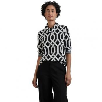 Jacquard Pattern Black Long Sleeve Shirt for Women - Size 36