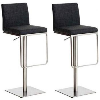 Set de 2 Taburetes Barhocker Panama en Tela Gris Oscuro, Altura Ajustable y Giratorios