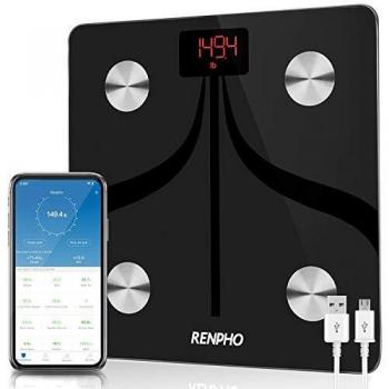 RENPHO Báscula de Grasa Corporal Inteligente Bluetooth Recargable por USB Báscula para Baño Digital con Aplicación Inalámbrica Monitor de Composición Corporal para Peso Corporal