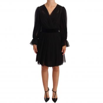 Dolce & Gabbana Black Mesh Pleated Mini Silk Stretch Dress - IT38|XS
