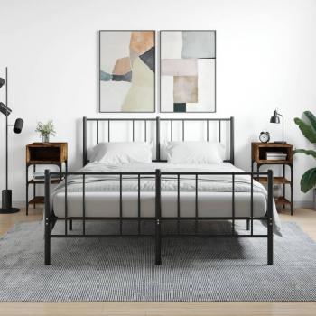 Mesita Noche 2 Uds Madera Ingeniería Roble Ahumado 35x34.5x70cm Marrón