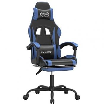Silla gaming con reposapiés de cuero sintético negro y azul