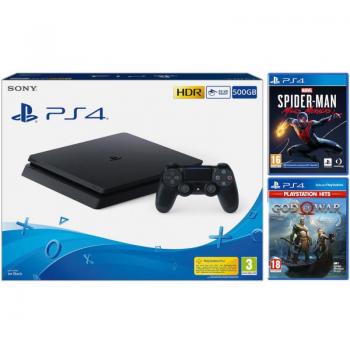 PlayStation 4 Consola 500GB Negra + Marvel's Spider-Man: Miles Morales + God of War