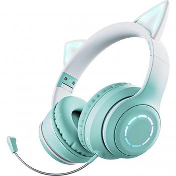 Auriculares Inalámbricos Bluetooth con Orejas de Gato y Micrófono Arcoíris, Sonido Cerrado, Tamaño Ajustable, Uso Estudiantil