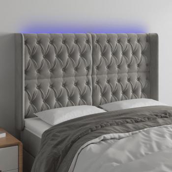 Cabecero LED de Terciopelo Gris Claro 163x16x118/128 cm