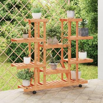 Soporte de flores con ruedas de madera maciza de abeto 110x25x115 cm color marrón claro vidaXL