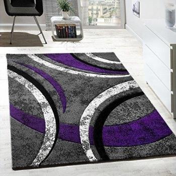 Alfombra De Diseño Con Ribetes Estampado Con Rayas Lila Gris Crema Moteada, Grösse:120x170 cm