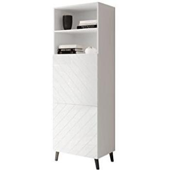 Estantería Charlotte 178, MDF y aglomerado laminado, 2 puertas, blanco brillante, 177x60x40cm
