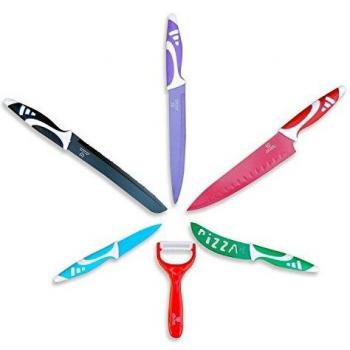 Swiss Touch - Juego de 5 cuchillos de acero inoxidable suizo con cerámica para baño y pelador