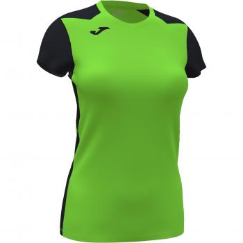 Joma Women's Short Sleeve Running Shirt Record II Fluorescent Green Black