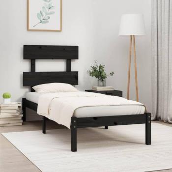 Estructura de cama individual madera maciza negra 75x190 cm