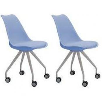 Pack de 2 sillas de escritorio Rania con ruedas azul claro 82x48,5x52 cm