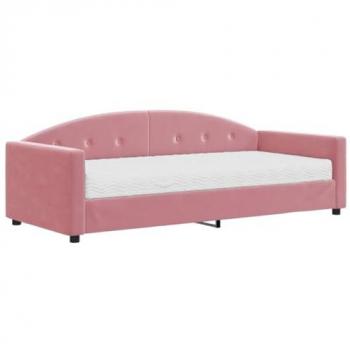 Sofá cama con colchón terciopelo rosa 90x200 cm