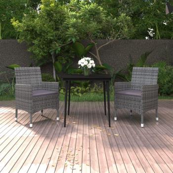 3-Piece Garden Dining Set with Cushions, Poly Rattan and Glass