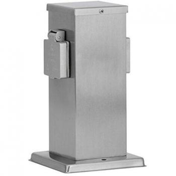 Pilar de Energía Exterior de Acero Inoxidable con 2 Enchufes IP44 - 22 cm de Alto