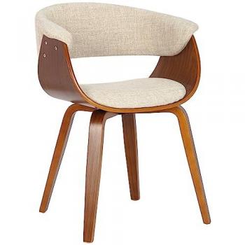 Silla de Comedor Bruce Elegante con Tapizado Acolchado en Tela Color Crema y Estructura de Madera Nogal