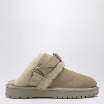 Burberry Women's Green Suede Chubby Mule with Beige Shearling, Size 36