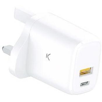 Cargador de Red KSIX GaN 20W USB-C + USB-A, Carga Rápida y Power Delivery, Blanco