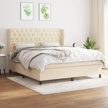 Cama box spring suave con colchón crema 160x200 cm en tela