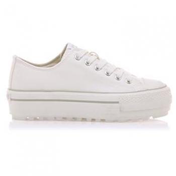 Zapatillas de Lona Mustang Bigger-T Blancas para Mujer con Piso Voluminoso y Cordones 60423