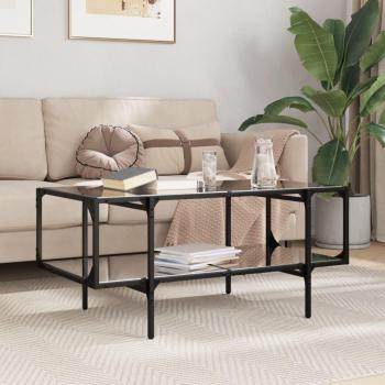 Mesa de centro vidaXL superficie de vidrio y acero, dimensiones 98,5x50x45 cm, color transparente y negro, adecuada para salón o comedor, diseño moderno