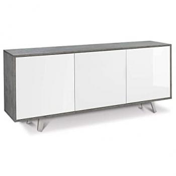 Aparador SARMOG de 3 puertas en Cemento y Blanco Brillo 177x41x74 cm