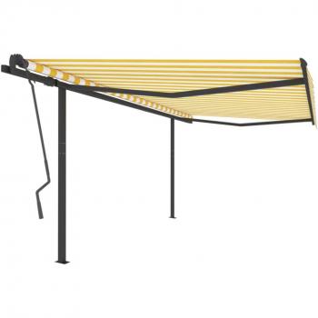 Toldo Retráctil Automático con Postes Amarillo y Blanco 4x3,5 m, Sombrilla Plegable, Resistente al Agua y Rayos UV, Ideal para Balcón y Jardín