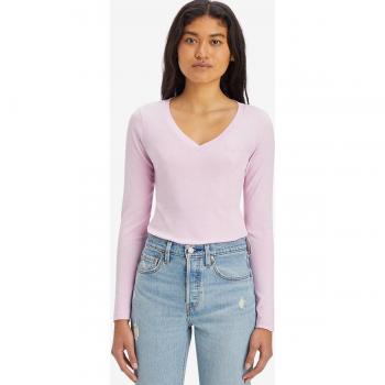 Camiseta de mujer de manga larga Levi's Baby V Neck rosa XS
