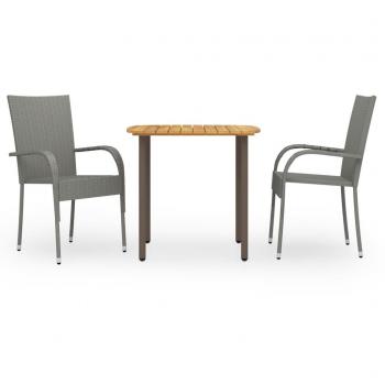 vidaXL 3 Piece Garden Dining Set Poly Rattan Grey