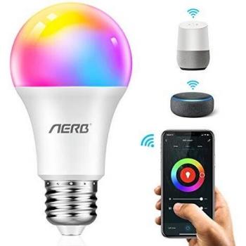 Aerb Bombilla LED Inteligente WIFI E27, Lámpara Inteligente 10 W 1000 Lm Multicolor Regulable 2700 K-6500 K + RGB + CCT Equivalente 60 W Bombilla Compatible Con Alexa/Google Assistant IFTTT 1 Unidades