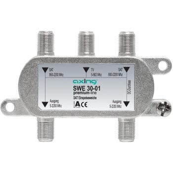 Sumador de Señal SAT/Terrestre Axing SWE 30-01 - Conexión para 2x SAT y 1x Terrestre, Compatible con Twin LNB, DC-Durchlass