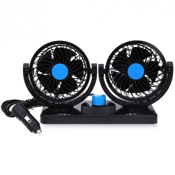 Taotuo 12V ventilador de coche eléctrico de 360 grados rotativo 2 velocidad doble cabeza de ventilador de aire de circulación de aire del ventilador para camiones SUV RV barco de vehículos