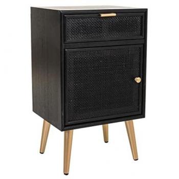 Mesita de madera y rejilla lacado negra 42x36,5x71h cm WANDERLUST DECO