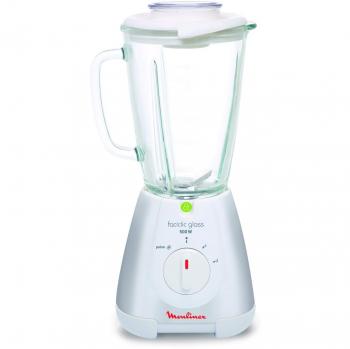 Moulinex Faciclick Cristal LM310113 Batidora de vaso con potencia de 500 W regulables a través de dos velocidades, vaso de cristal de 1.25 litros, permite picar hielo, pies de goma antideslizantes