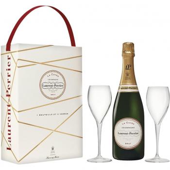 Estuche de champagne Laurent Perrier La Cuvée con dos copas.