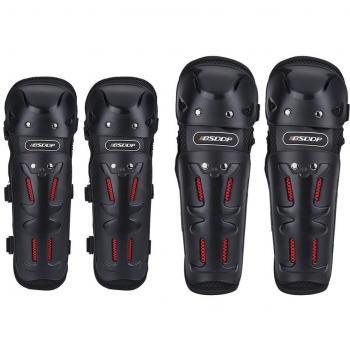 Qiilu 4 piezas Protector de rodillas y codo Juego de engranajes de guarda Shin para Motocicleta Motocross Ciclismo Negro