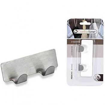 CONFORTIME 104672 Percha Adherente Doble Acero Inoxidable, Multicolor, Talla única