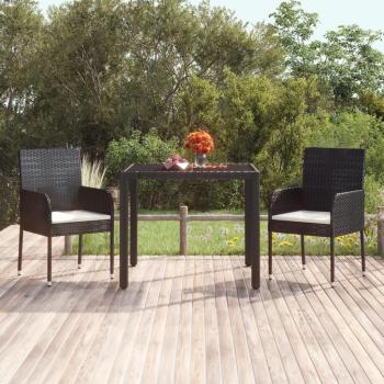 Black Poly Rattan Garden Chairs with Cushions - Set of 2