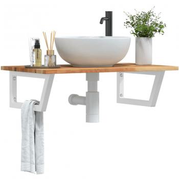 Estante de lavabo de pared acero y madera maciza de acacia Vidaxl Marrón