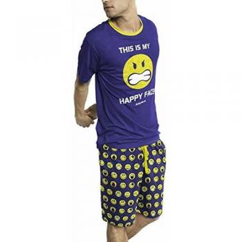 Smiley Pijama Manga Corta Face para Hombre, Color Azul, Talla L