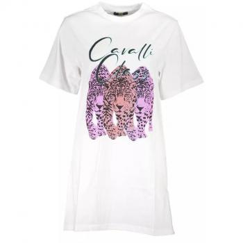 Cavalli Class White Cotton Short Sleeve Dress - Size L