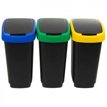 Set de 3 cubos de basura Rotho Twist 25L para reciclaje con tapas de colores