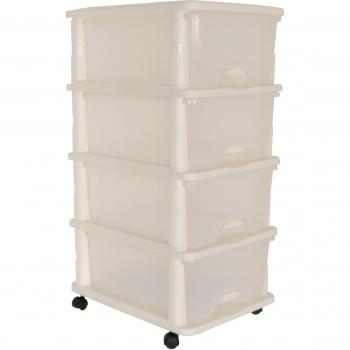 MSV Caja DE ORDENACION 4 CAJONES, Crema y Blanco translúcido, 77x33x45 cm
