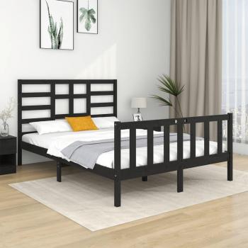 Cama doble pequeña de madera maciza 120x190 cm color negro