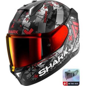 Casco de Moto Integral Shark Skwal i3 Hellcat Mat Negro Cromado-Rojo con mampara ahumada incluida, talla XS