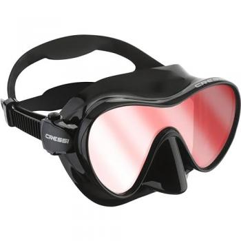 Máscara de Buceo Cressi F1 Unisex Negro-Cristal Rojo, Monocristal, Tecnología Frameless, Lente Ultravisión Azul, Talla Única